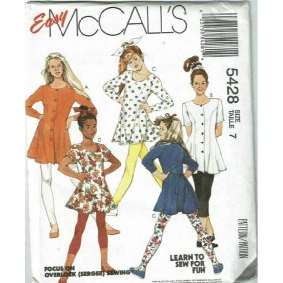 McCalls 5428 Girls Tunic Leggings Sewing Pattern Size 7 - Picture 1 of 3